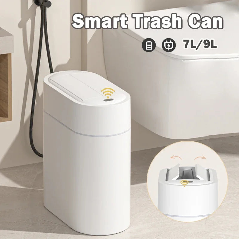 Sensor Trash Can Wall Mount Slim Design Automatic Lid Narrow Waste Bin 7L