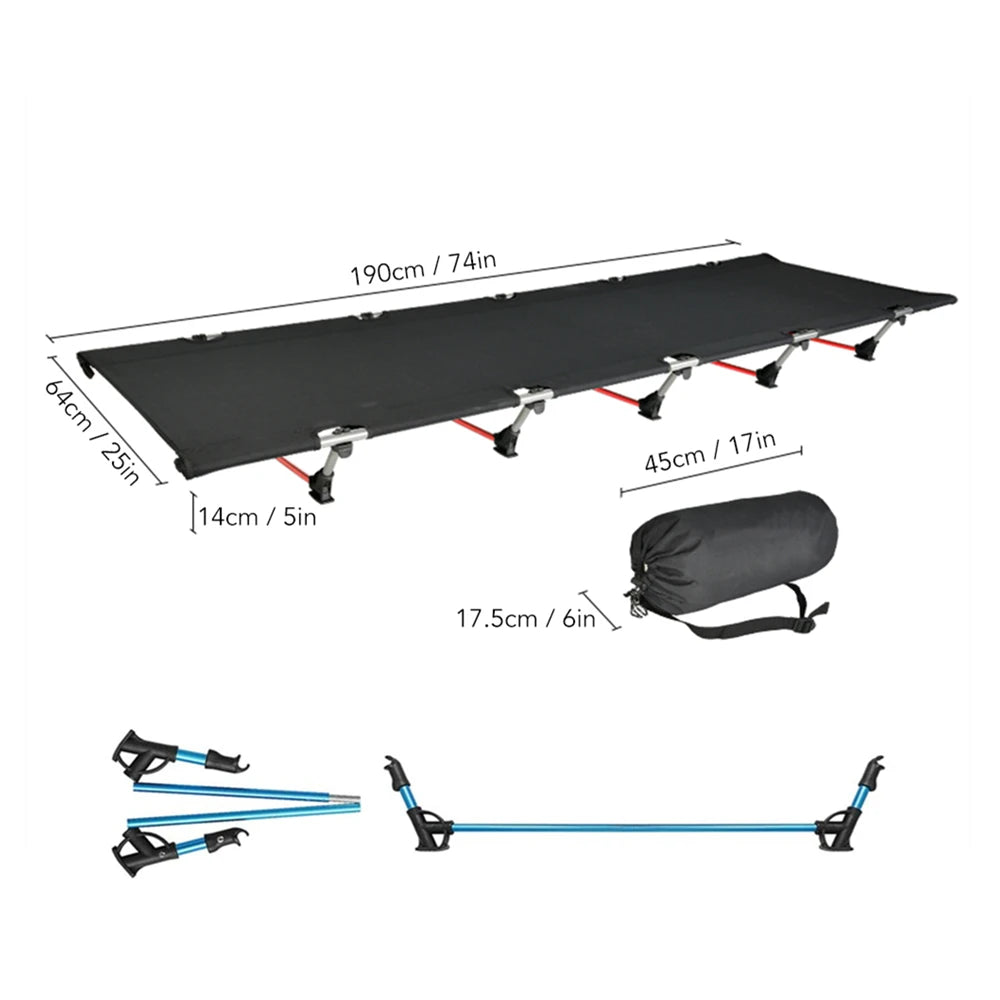 Ultralight Outdoor Folding Camping Cot 190x65cm Aluminum Alloy Travel Bed - Black
