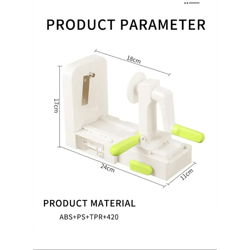 Vegetable Spiraliser 5 Blade Foldable Slicer with Suction Base - Green