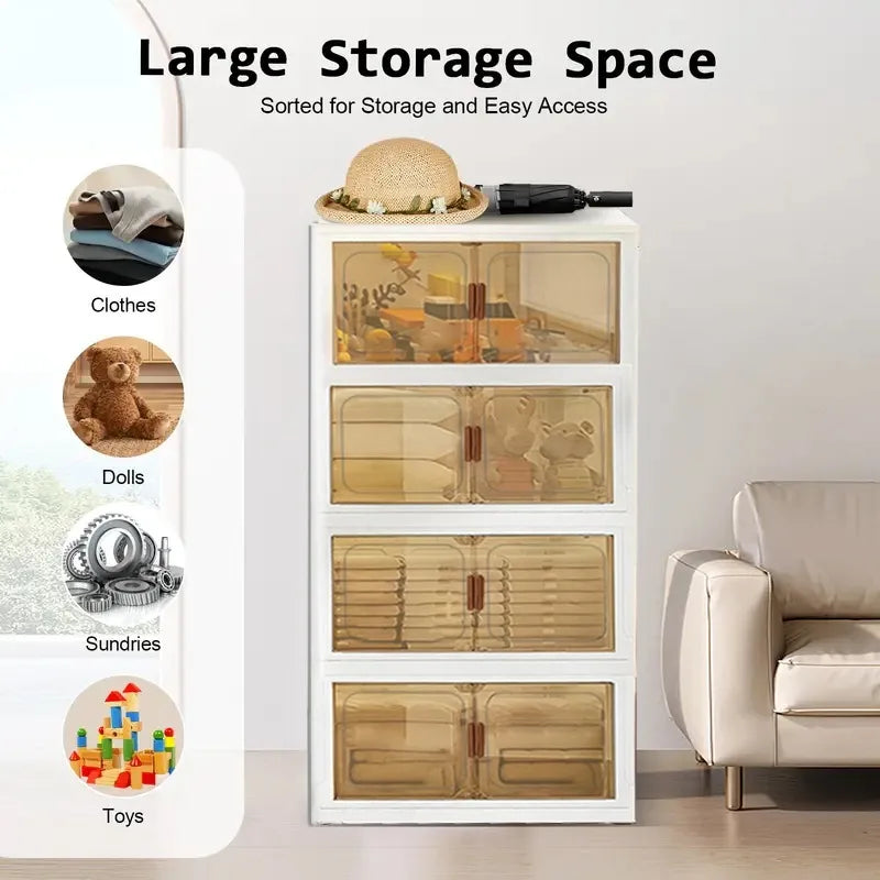 Foldable Storage Cabinet 3 Tier 50 cm Stackable Boxes with Lid and Wheels