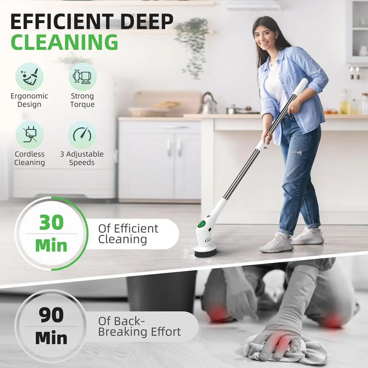 Electric Spin Scrubber 8 in 1 Cordless Cleaning Brush 2500mAh 3 Speed LED Display for Bathroom Tile