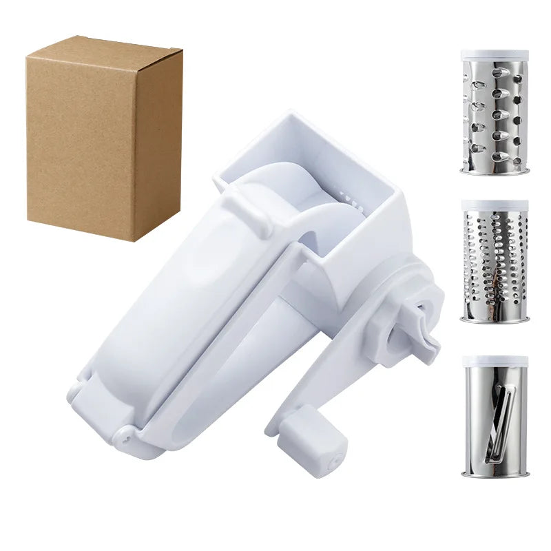 3 in 1 Manual Rotary Cheese Grater Hand Crank Kitchen Food Slicer and Shredder - White