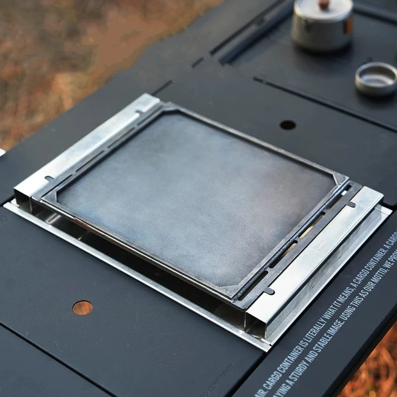 Camping Baking Tray Stainless Steel BBQ Grill Plate IGT Table Accessory – Black