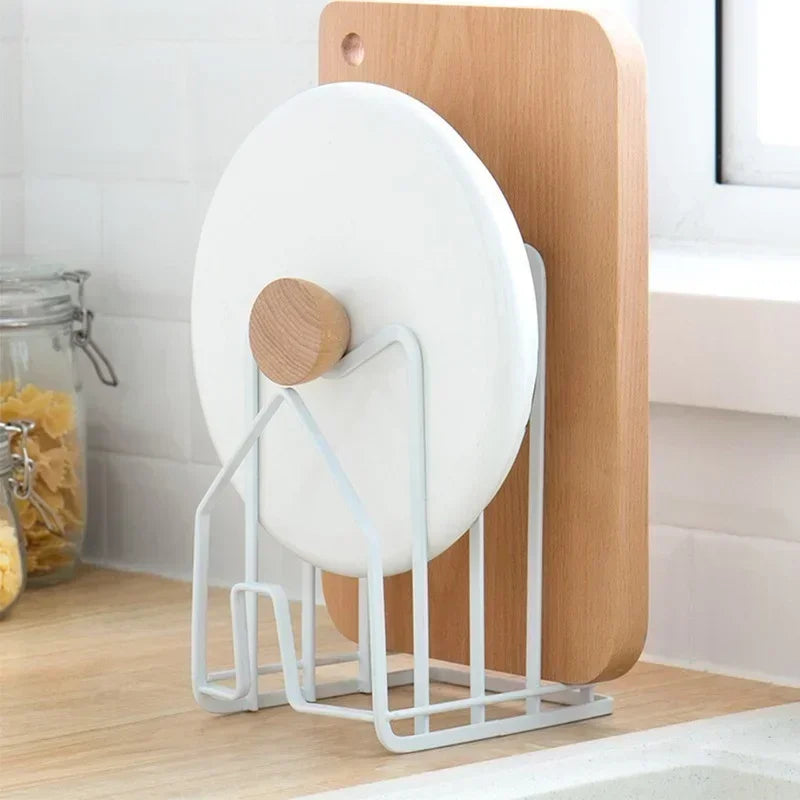 Multi-Layer Pot Lid & Cutting Board Holder Rack Kitchen Organizer Stand – White