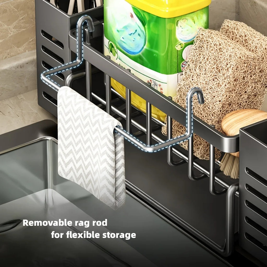 Sink Caddy Self Draining Sponge and Brush Holder Kitchen Sink Organiser - Black