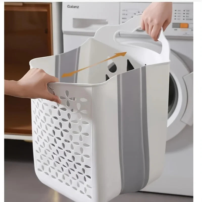 Laundry Basket Foldable PP Plastic Storage Hamper with Handles - Grey