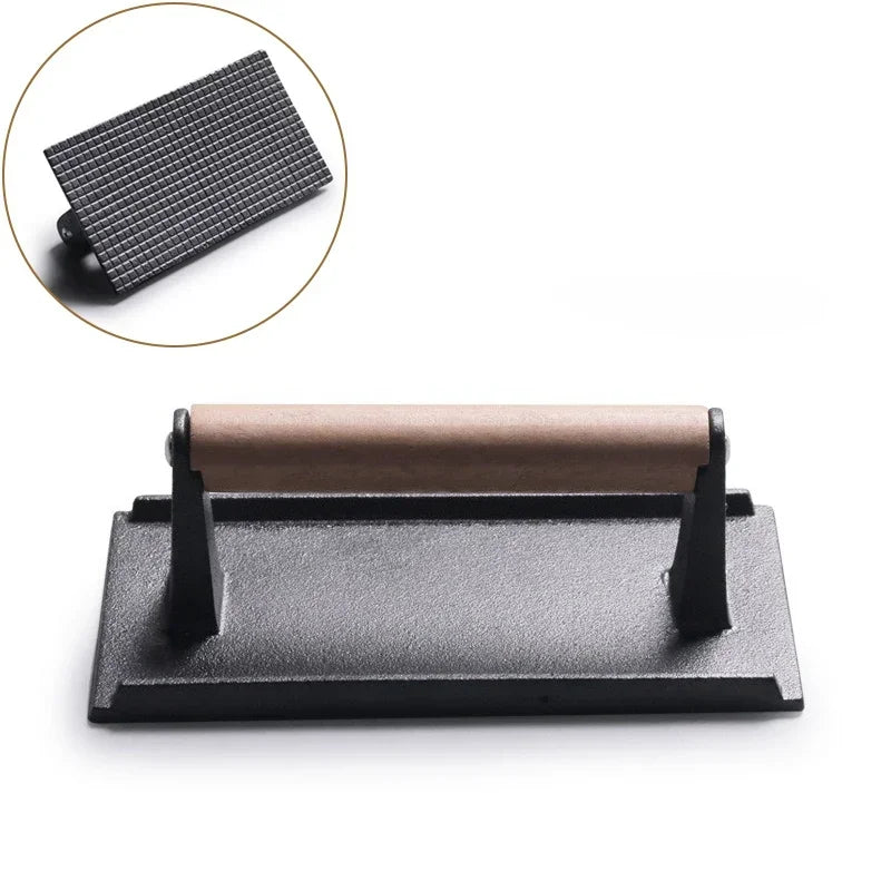 Steak Burger Press Rectangular Cast Iron Heavy Duty Meat Press with Handle for BBQ Grill Cooking