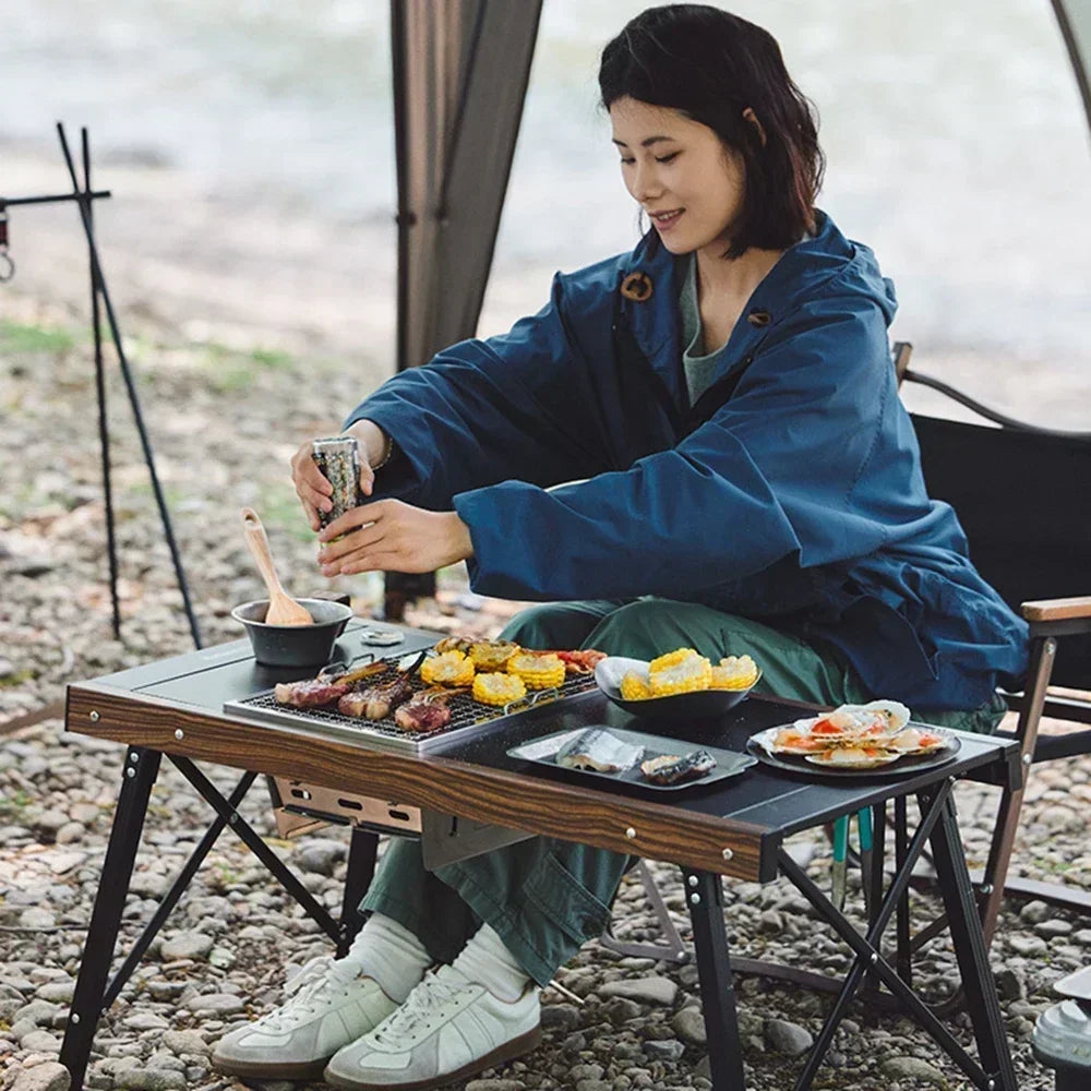 Camping BBQ Grill Foldable Stainless Steel Charcoal Barbecue Stove Portable Outdoor Cooker – Silver
