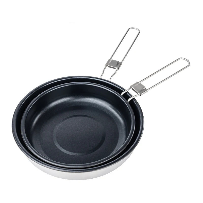 Titanium Frying Pan 18.8cm Non Stick Camping Skillet Folding Handle Outdoor Cookware