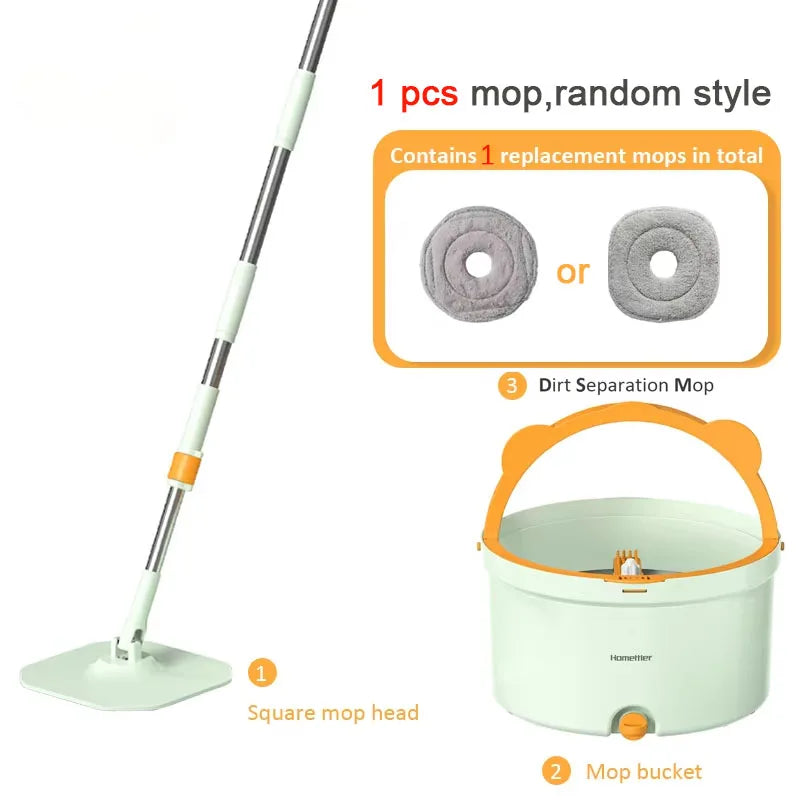 Dirty Separation Mops Floor Cleaning Tools Easy To Drain Squeeze Mop Household Cleaning 360°spin Home Floor Mop Replacable Heads