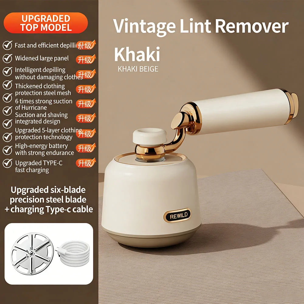 Portable Fabric Shaver Rechargeable Lint Remover 6 Blade LED Display Type-C Cleaner Beige