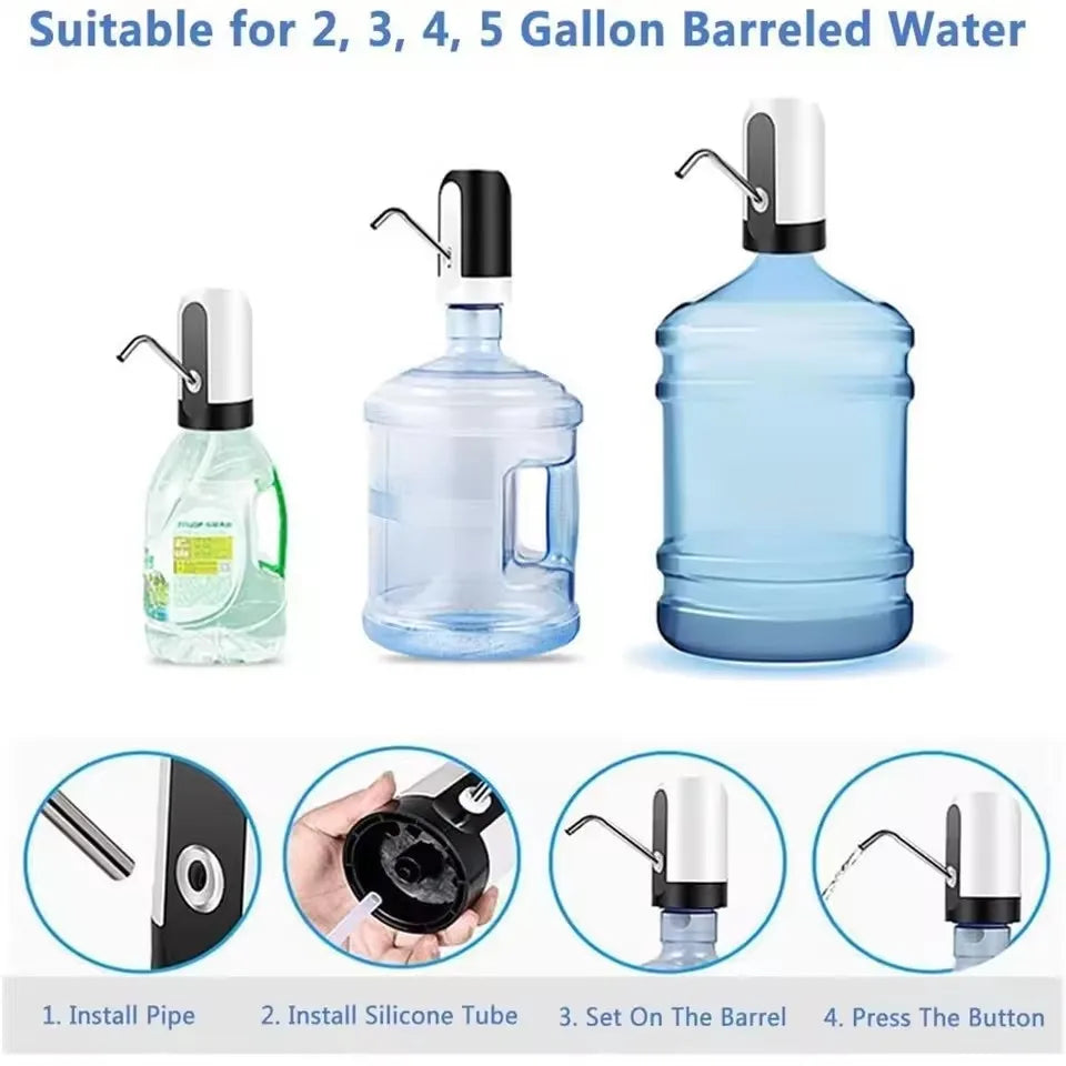 Water Bottle Pump USB Rechargeable Automatic Drinking Water Dispenser Portable One Touch – White