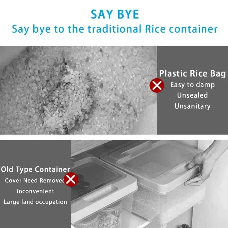 Rice Dispenser Pantry Food Storage Container with Lid and Measuring Cup - Grey