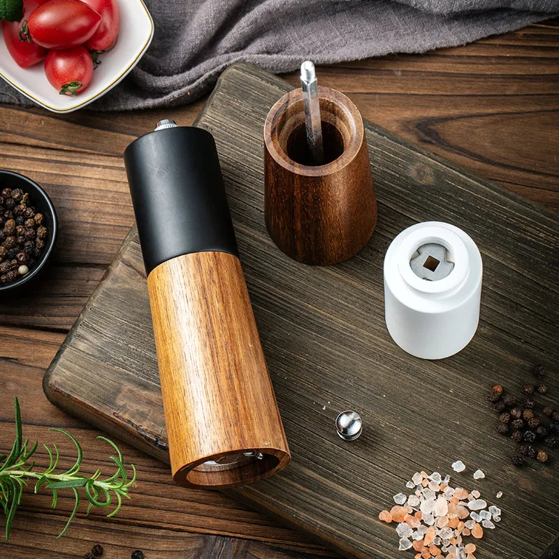 Manual Salt and Pepper Grinder Solid Wood Adjustable Ceramic Spice Mill 15cm – Black