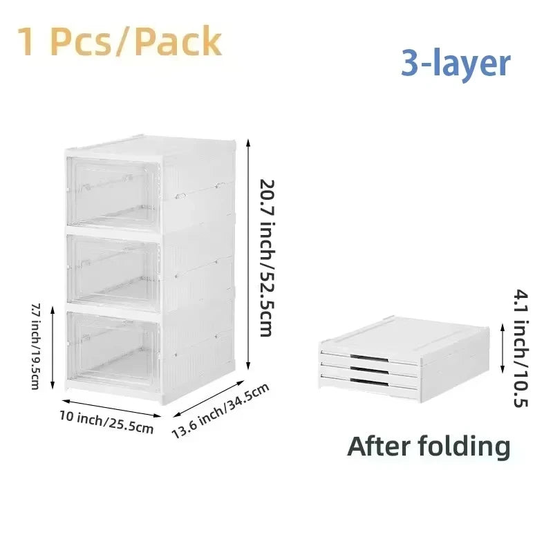 3-Tier Foldable Shoe Storage Cabinet with Transparent Door Stackable Dustproof Organizer