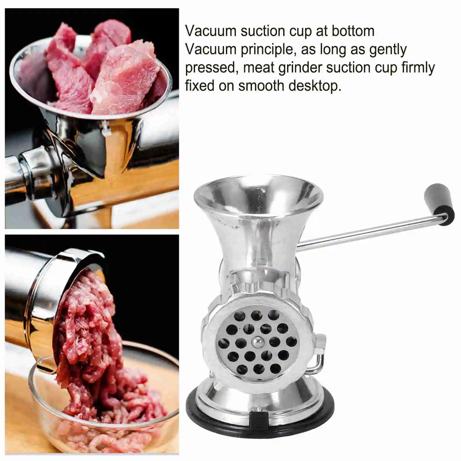 Manual Meat Grinder Aluminum Alloy Kitchen Mincer with Suction Base – Silver