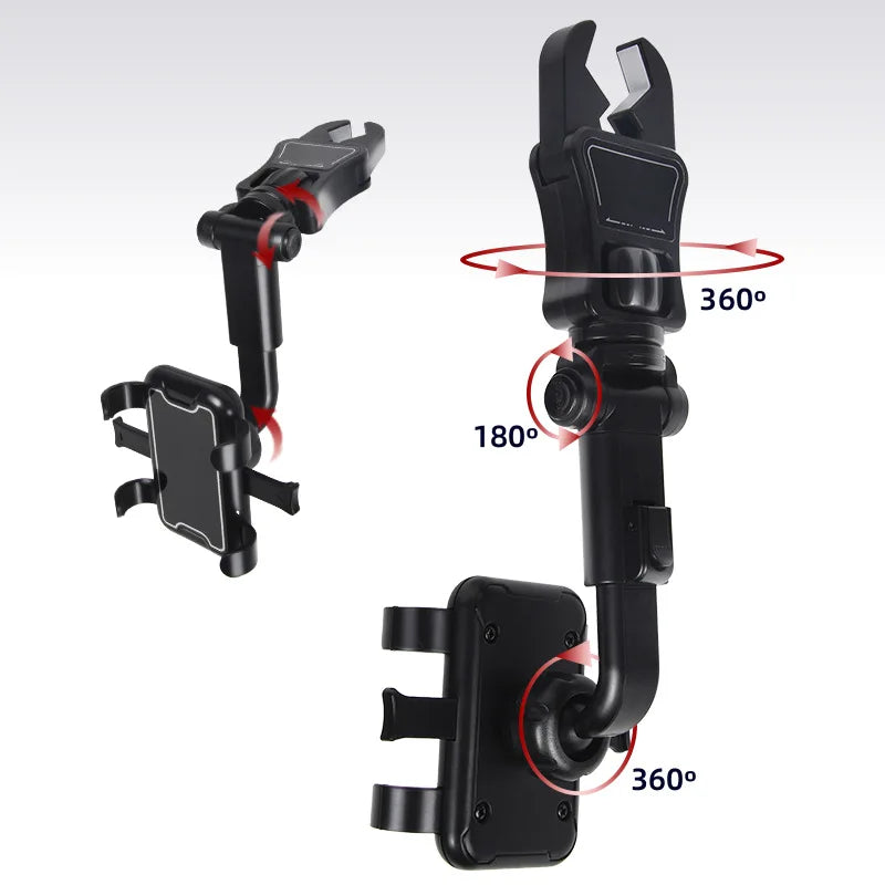 Phone Holder 360 Degree Rotating Rearview Mirror Mount Adjustable Viewing Stand for Vehicles