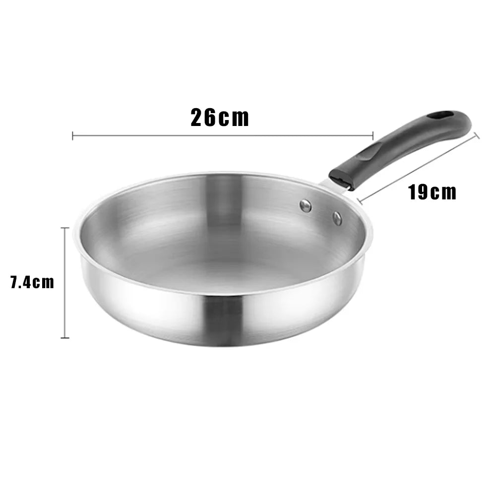 Frying Pan 26 cm Stainless Steel Uncoated Chef Pan with 19 cm Handle for Gas and Induction Cookers