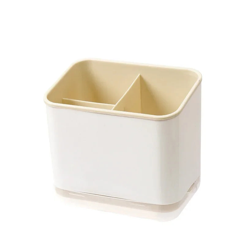 Cutlery Holder 3 Compartment Kitchen Utensil Storage Rack Drain Basket Countertop Organiser – Apricot