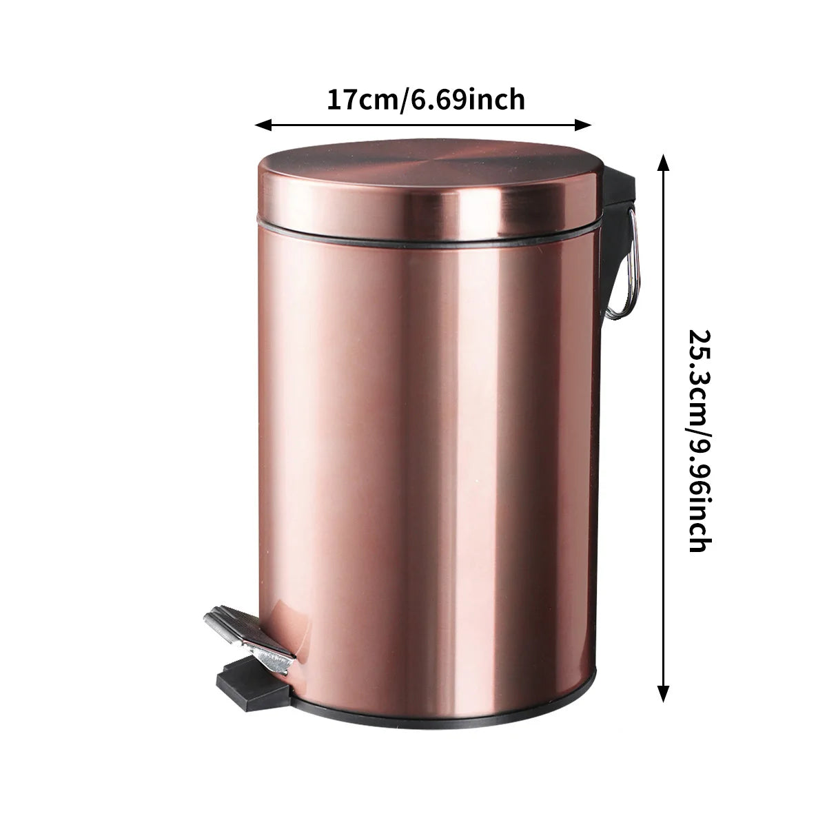 Pedal Trash Can 3L Stainless Steel Bin with Lid and Inner Bucket - Metalic Brown
