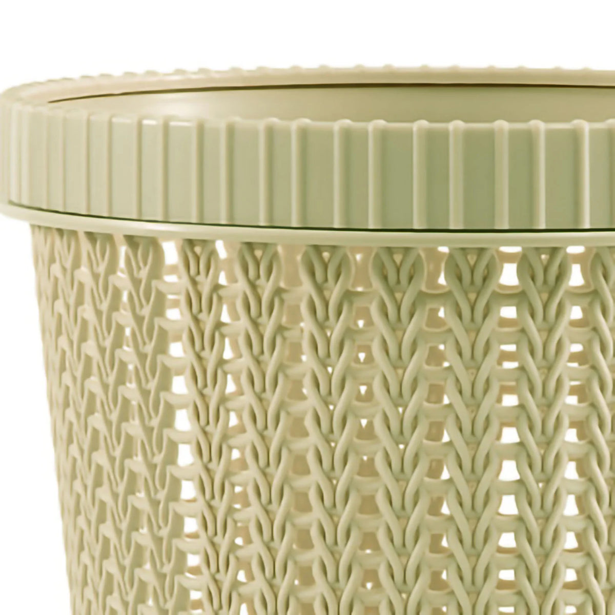 Rubbish Bin Round Rattan-Look Plastic Waste Basket with Built-In Bag Box - Green