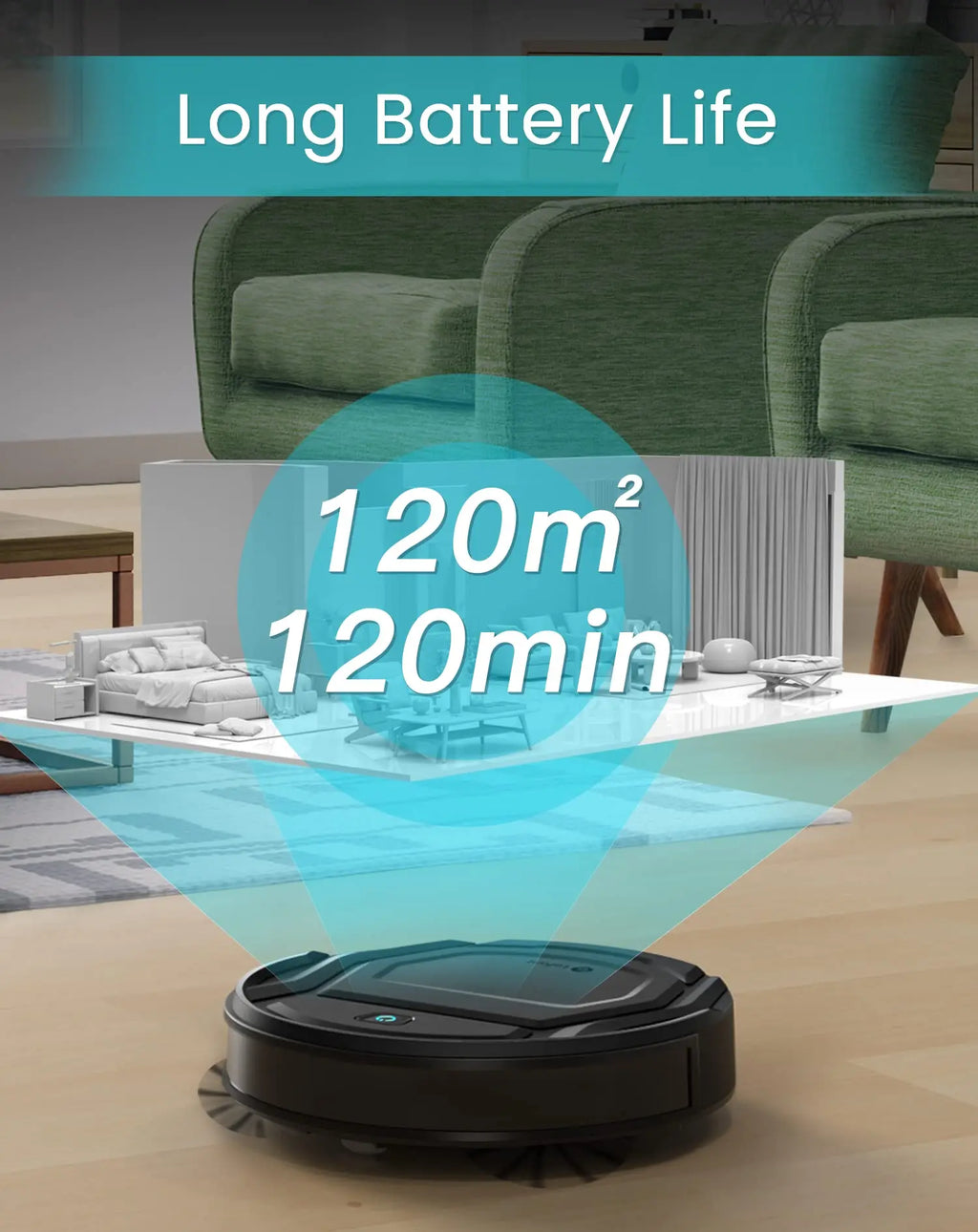 Robot Vacuum Cleaner 2200Pa Smart Navigation WiFi App Control Self-Charging – Black