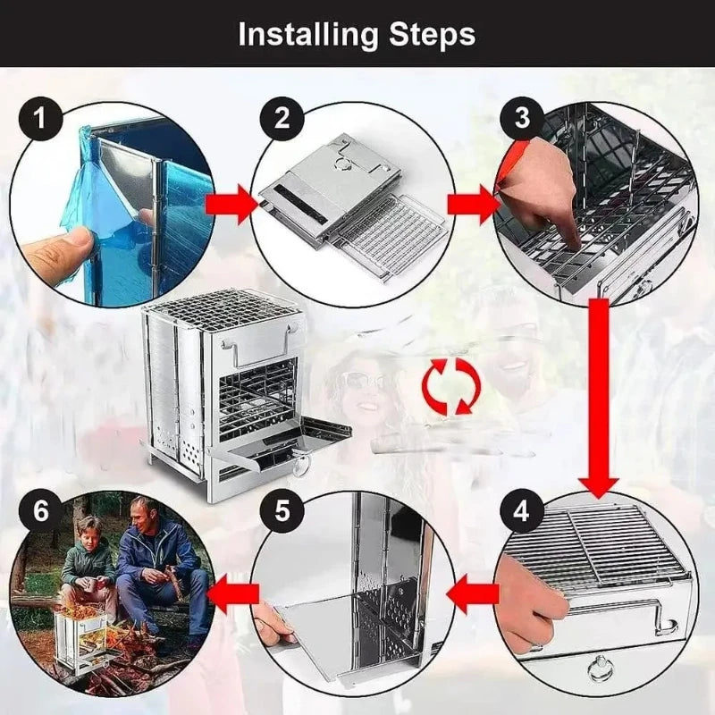 Camping Wood Stove Foldable Stainless Steel Portable Outdoor Cooker - Medium