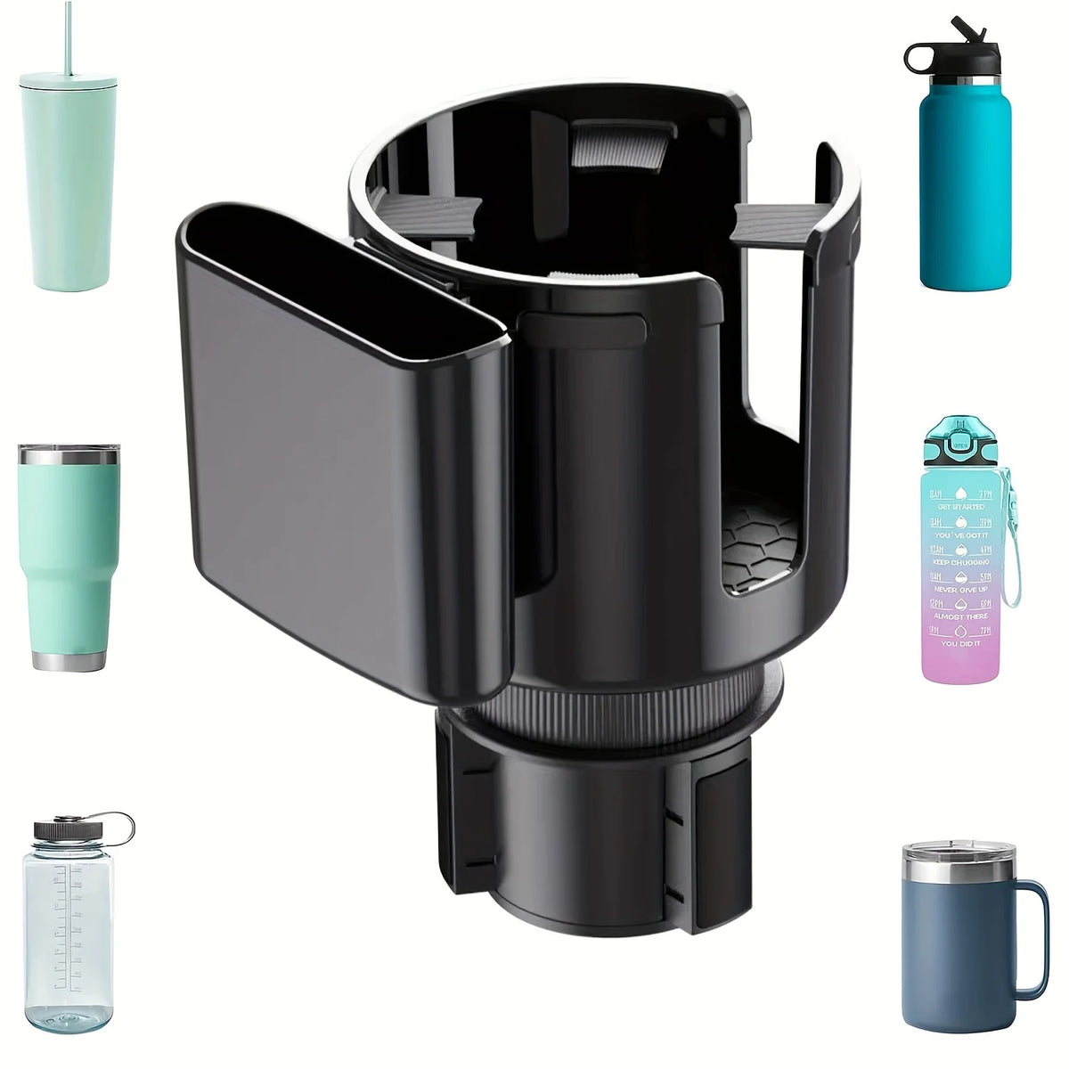 Car Cup Holder Expander 2 in 1 Adjustable Drink and Phone Holder - Black