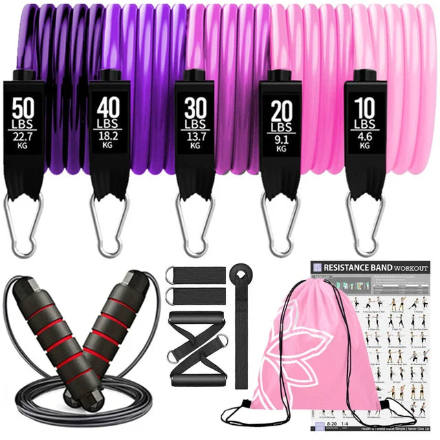 Resistance Bands Set Stackable Elastic Tubes Workout Kit with Door Anchor and Ankle Straps - 12pcs