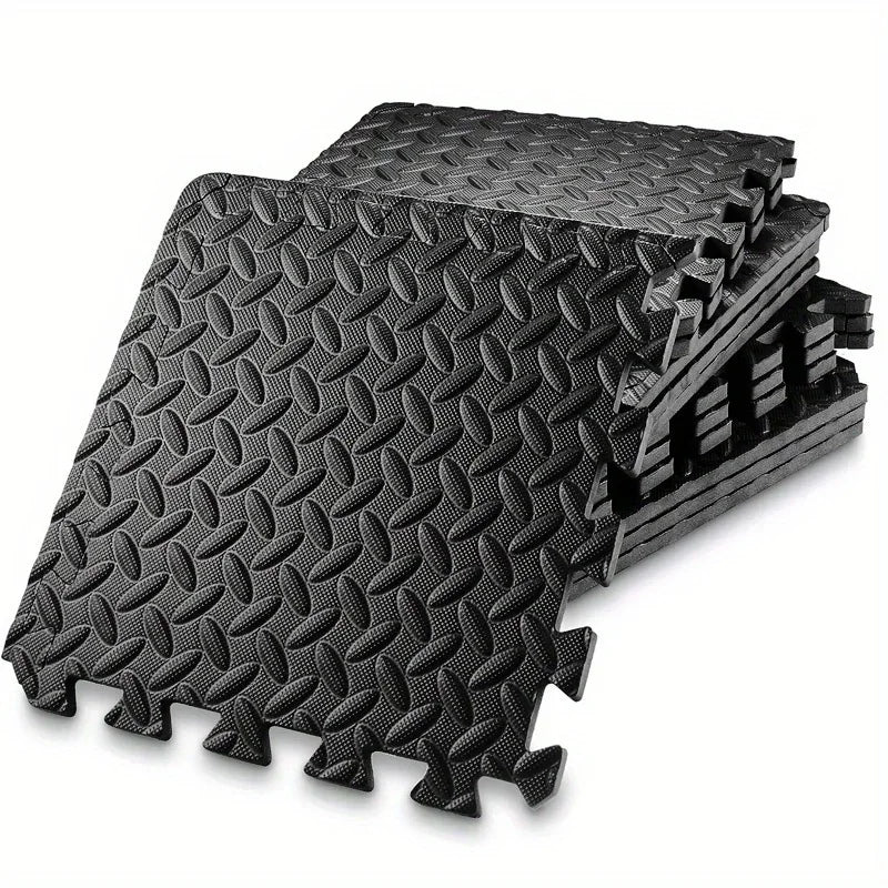 Interlocking Foam Floor Tiles 16 Piece Set Thickened 10mm Soft Fitness Training Mat - Black