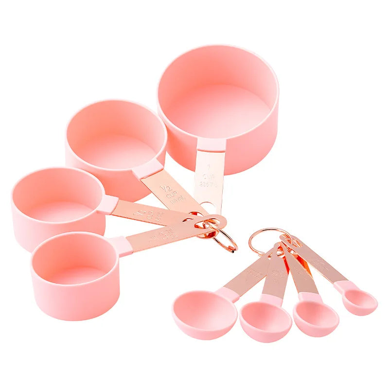 Measuring Cups 8 Piece Stainless Steel Handle Baking Cooking Measuring Spoon Set - Pink