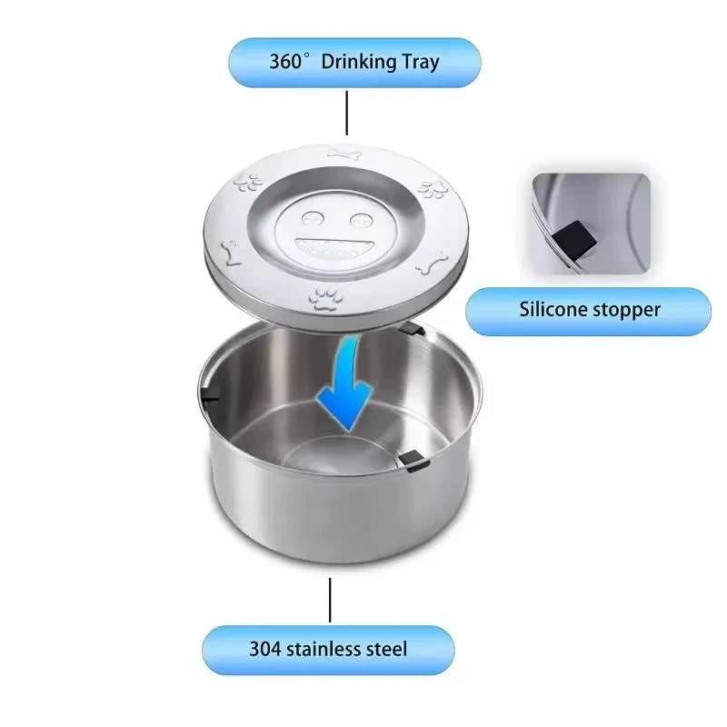 Pet Water Bowl 1L Stainless Steel Floating Water Dish Non Slip Anti Splash Feeding Bowl
