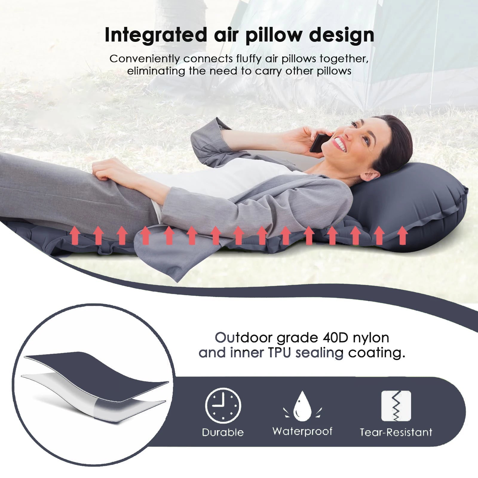 Camping Sleeping Pad Inflatable Mattress 190cm Ultralight Air Bed with Built in Foot Pump - Royal Blue