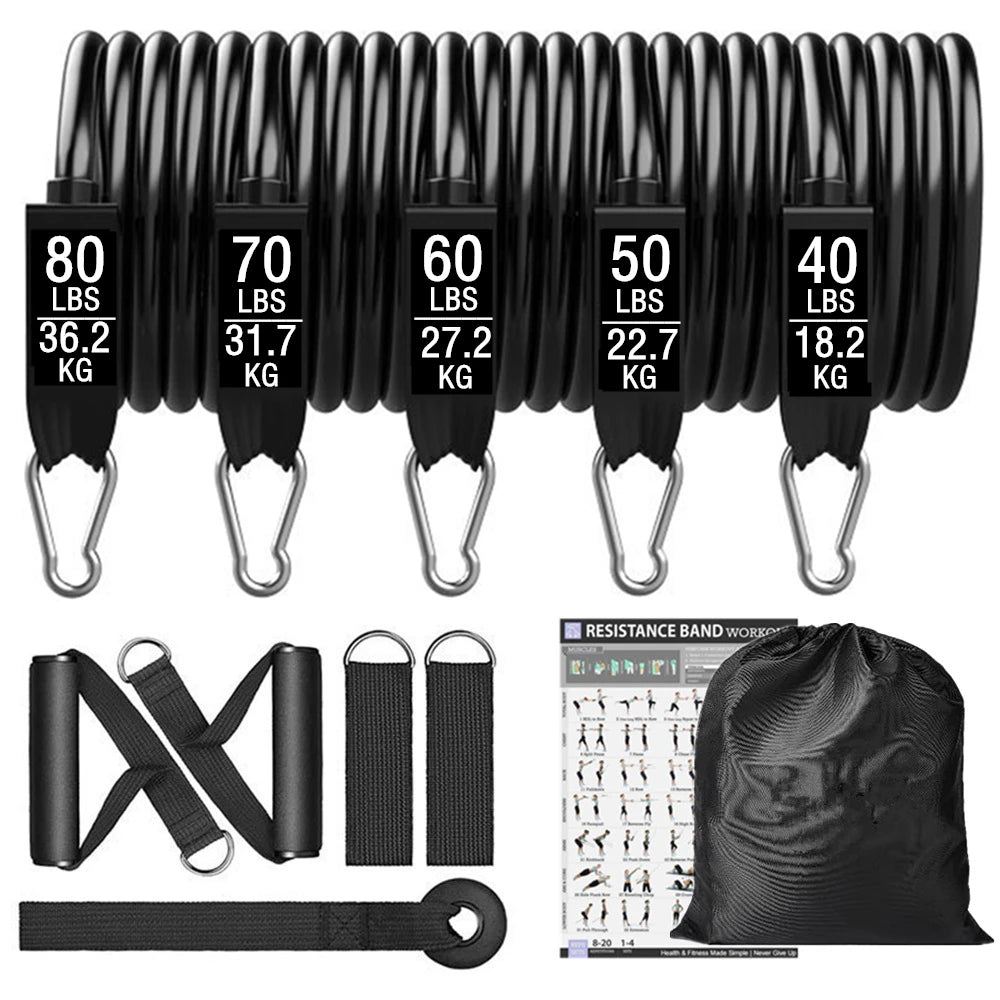 Resistance Bands Set Stackable Elastic Tubes Workout Kit with Door Anchor and Ankle Straps - 17pcs