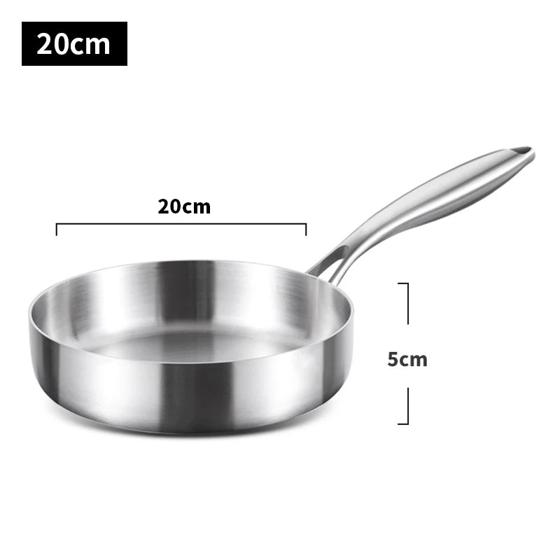 Frying Pan 20 cm 316 Stainless Steel Uncoated Skillet with Ergonomic Handle for Gas and Induction Cookers