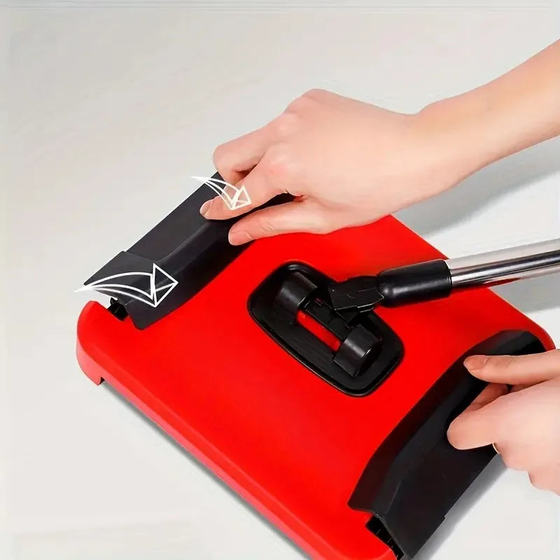 Carpet Sweeper Manual Hand Push Broom Cleaner for Rugs Dust Hair Pickup Red
