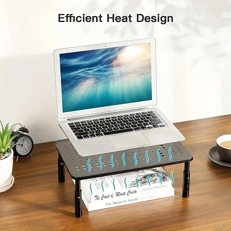Adjustable Metal Monitor Stand Riser with Airflow Vents for Monitor and Laptop Desk Stand – White