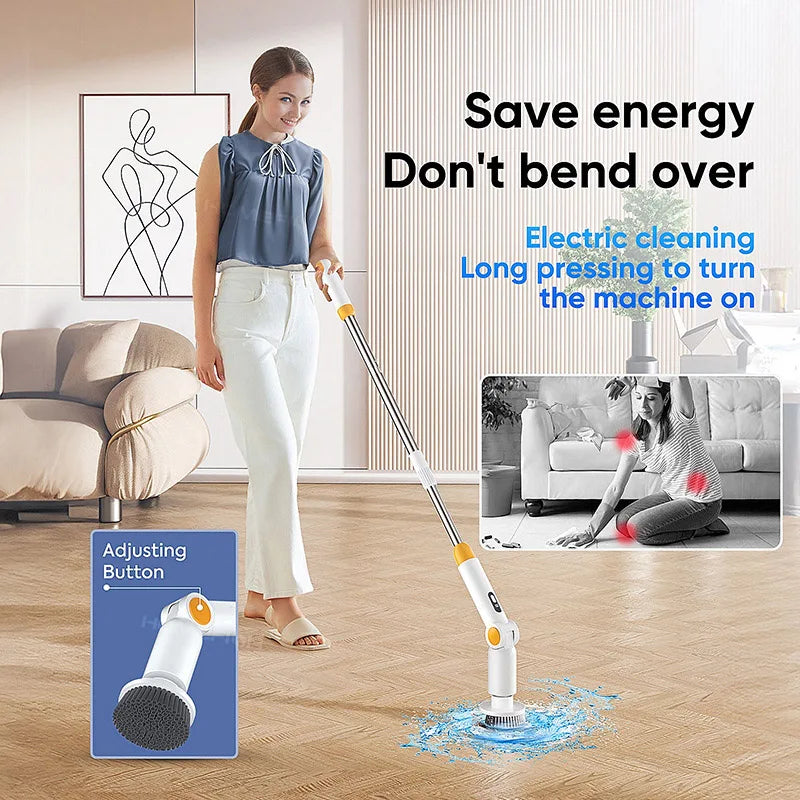 Electric Spin Scrubber 8 in 1 Cordless Waterproof Cleaning Brush Adjustable Extension Handle Bathroom Cleaner