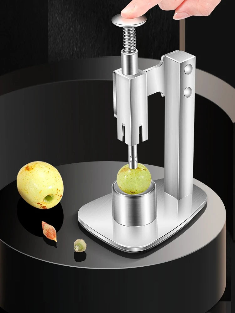 Stainless Steel Fruit Corer and Seed Remover Manual Cherry Olive Date Pitter Tool – Silver
