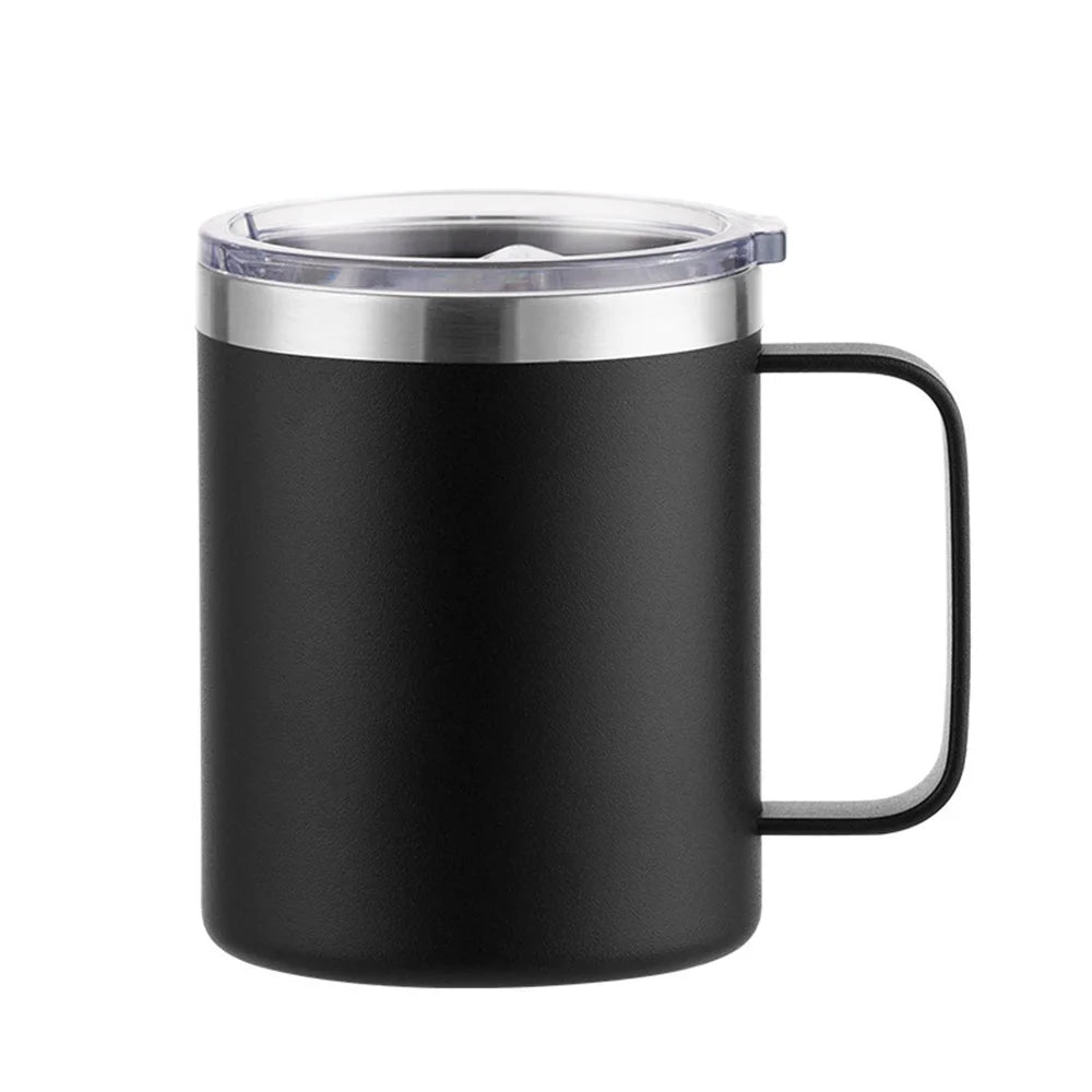 12oz Stainless Steel Insulated Coffee Mug with Handle and Sliding Lid – Black