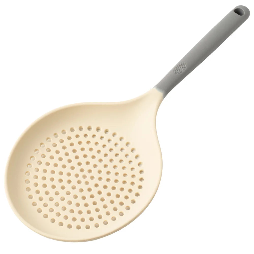 Large Silicone Skimmer Spoon Stainless Steel Slotted Colander Strainer Kitchen Utensil - Grey