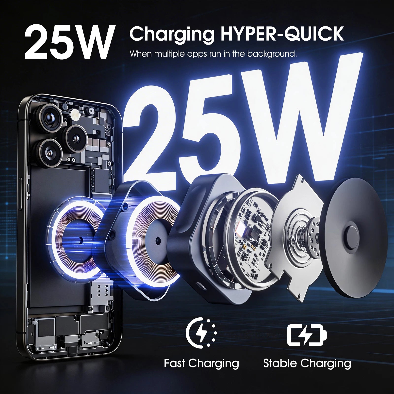 Car Wireless Charger 25W Foldable Vacuum Suction Cup Phone Holder Type C Charging Stand