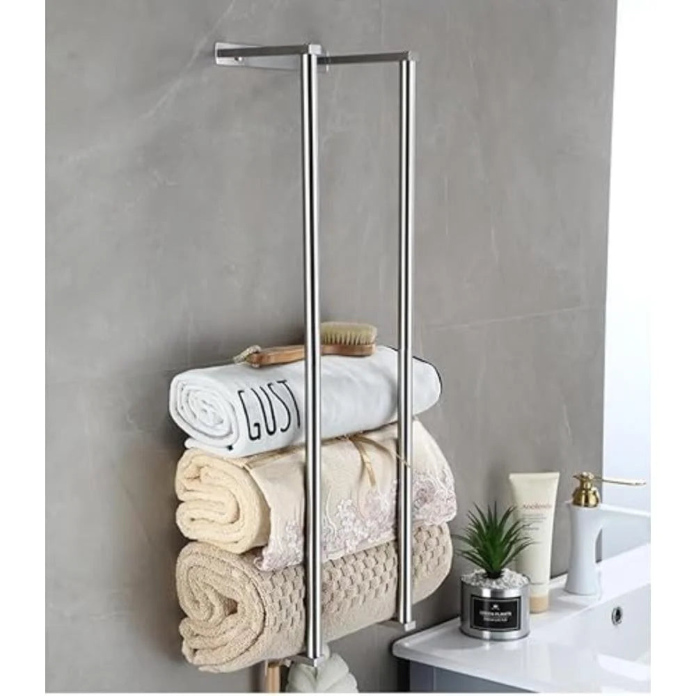 Towel Rack Wall Mounted Stainless Steel Rolled Towel Storage - Silver