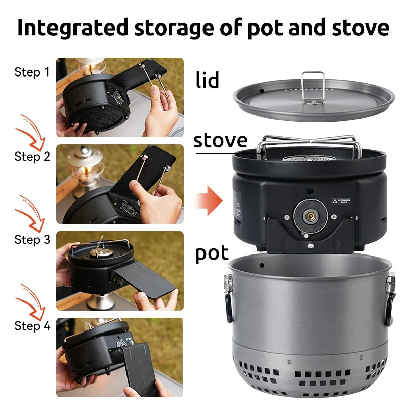 Camping Gas Stove 2400W Folding Windproof Portable Butane Cooker – Black