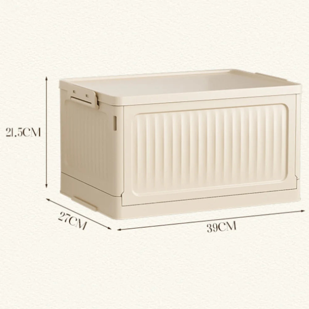 Storage Box with Lid 39 × 27 × 21.5 cm Foldable Stackable PP Organiser - Beige