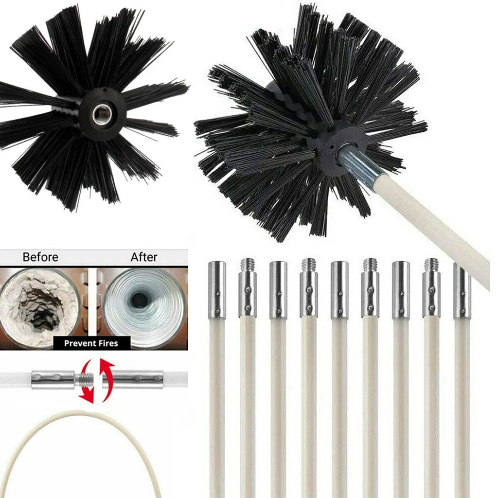 Chimney Cleaning Brush Flexible Dryer Vent Cleaner Extendable Rod Tool - 18 Pcs Flexible Extension Rods