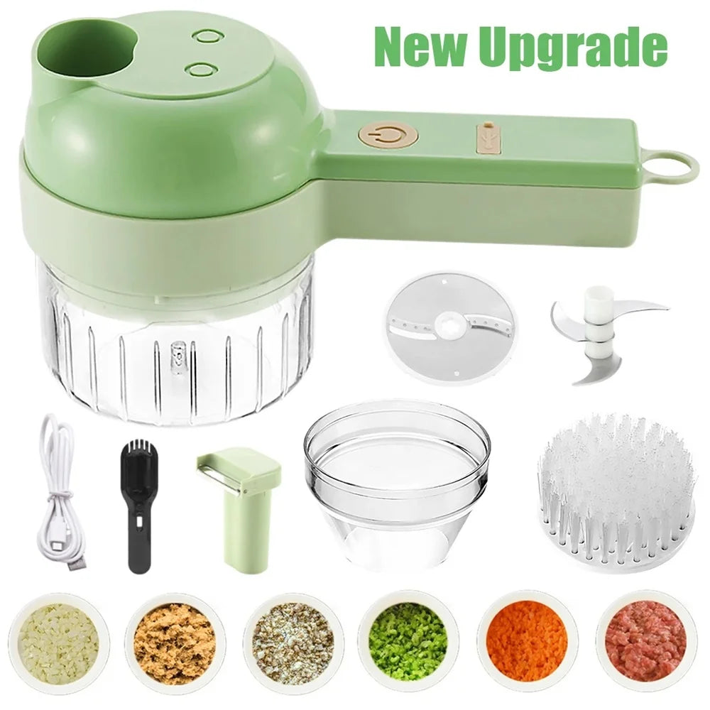Electric Vegetable Slicer 4 in 1 USB Rechargeable Food Chopper Garlic Crusher Meat Grinder – Gold