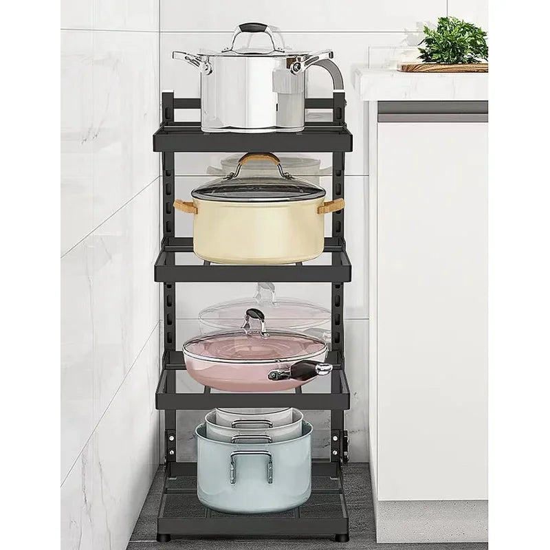Kitchen Pot Rack 4 Tier Stainless Steel Cookware Organiser for Cupboards - Black