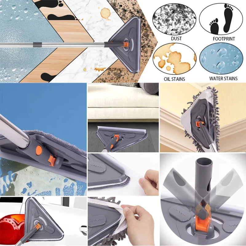 Triangle Mop 6 Pad Extendable Wall and Ceiling Cleaning Mop with Microfibre Heads
