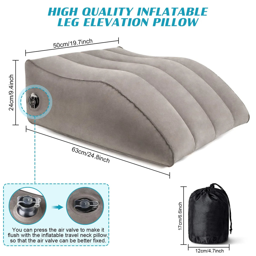 Inflatable Leg Elevation Pillow Ergonomic Wedge Support Cushion for Post-Surgery Recovery – Grey